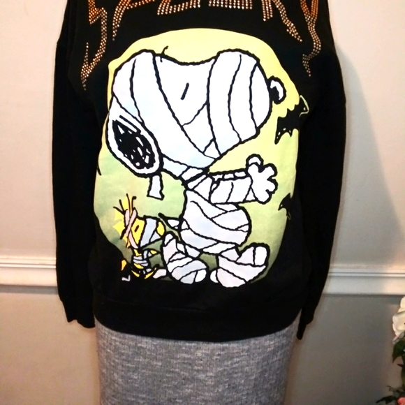 Peanuts Sparkly "Spooky" Mummy Snoopy & Woodstock Halloween Sweatshirt - Picture 3 of 10